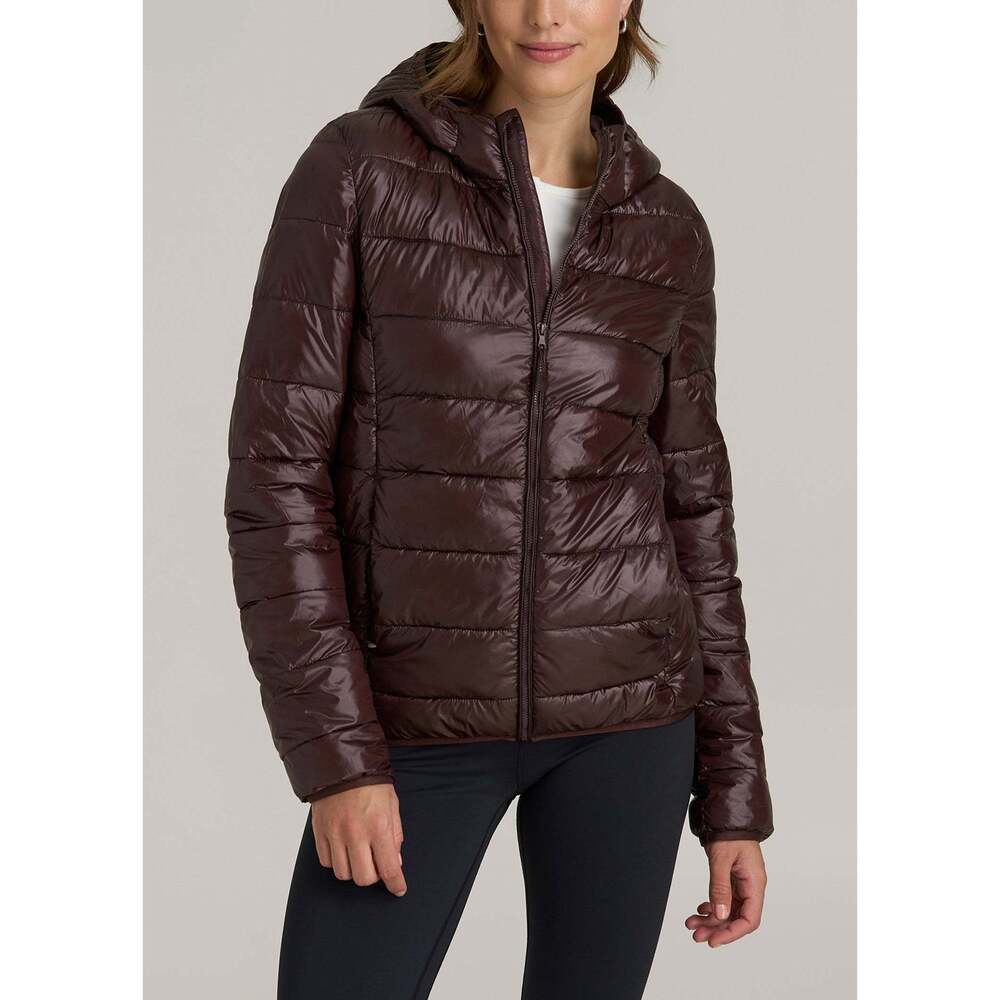 American Tall Packable Short Puffer Jacket for Tall Women in Oxblood Size LL / T